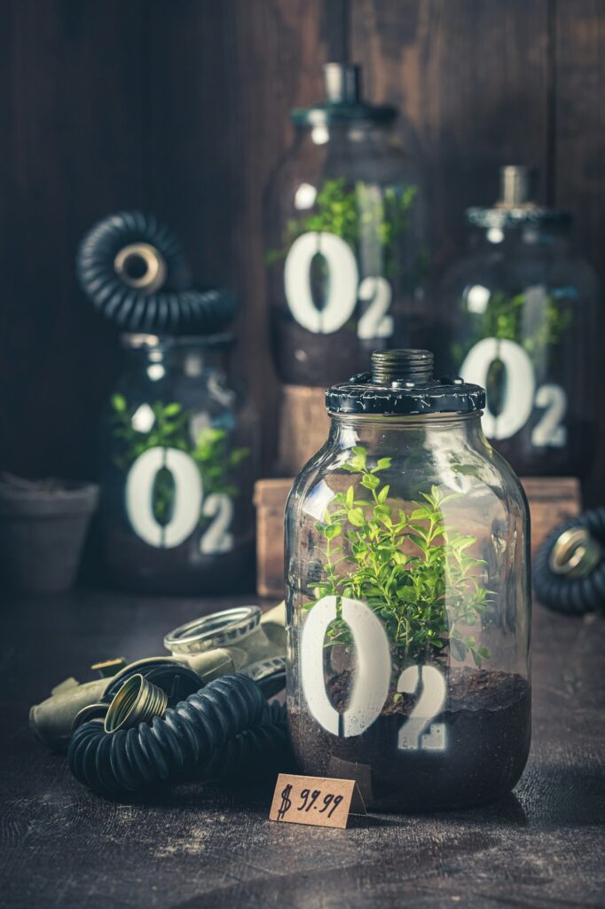 Oxygen mask as symbol of climate change.